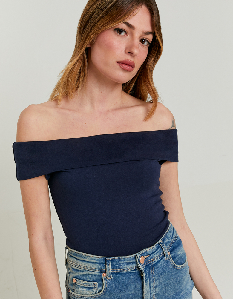 Blaues Off-Shoulder Basic-Top | TALLY WEiJL