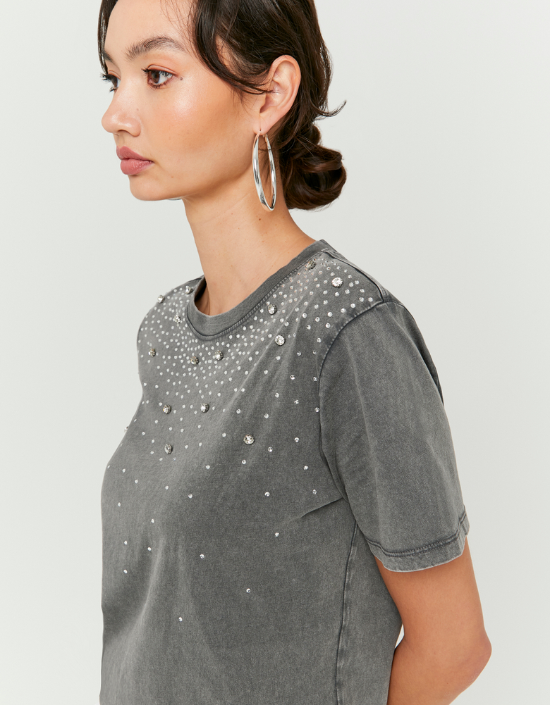 TALLY WEiJL, Loose T-Shirt with Rhinestones for Women