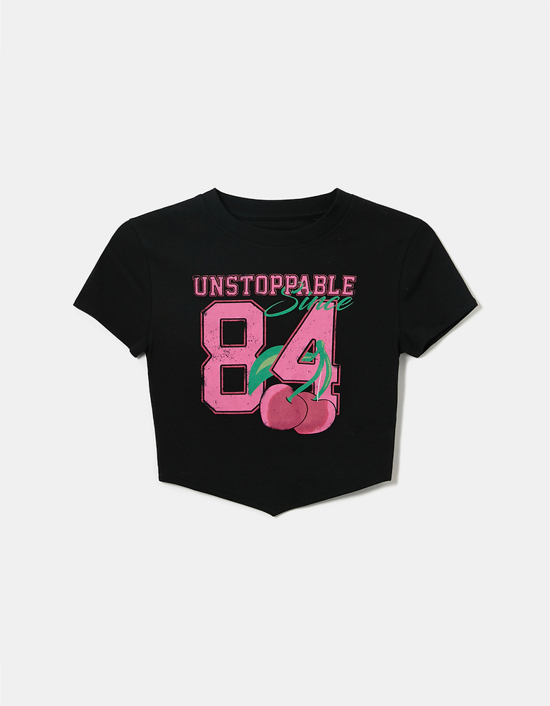 Black cropped printed t-shirt TALLY WEiJL Netherlands