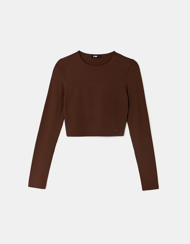 TALLY WEiJL, Basic Brown T‑shirt with Long Sleeves for Women