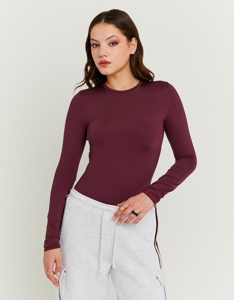 TALLY WEiJL, T-Shirt Basic Borgogna a Maniche Lunghe for Women