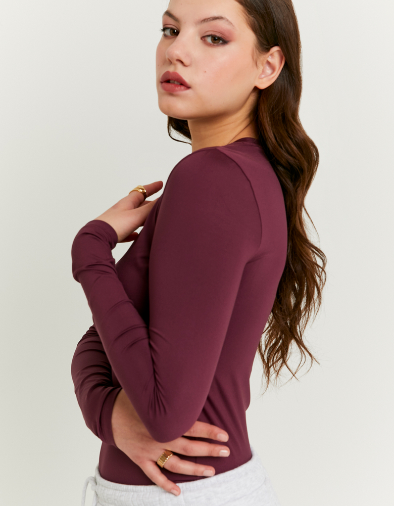 TALLY WEiJL, T-Shirt Basic Borgogna a Maniche Lunghe for Women