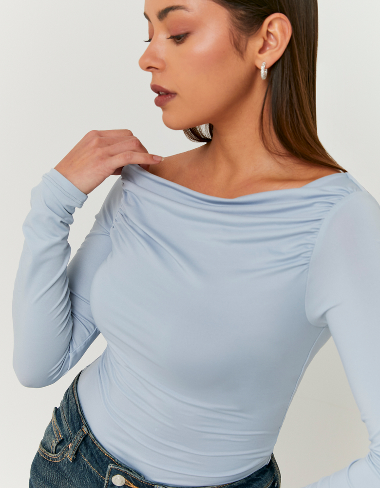 TALLY WEiJL, Top Blu Asimmetrico a Maniche Lunghe for Women