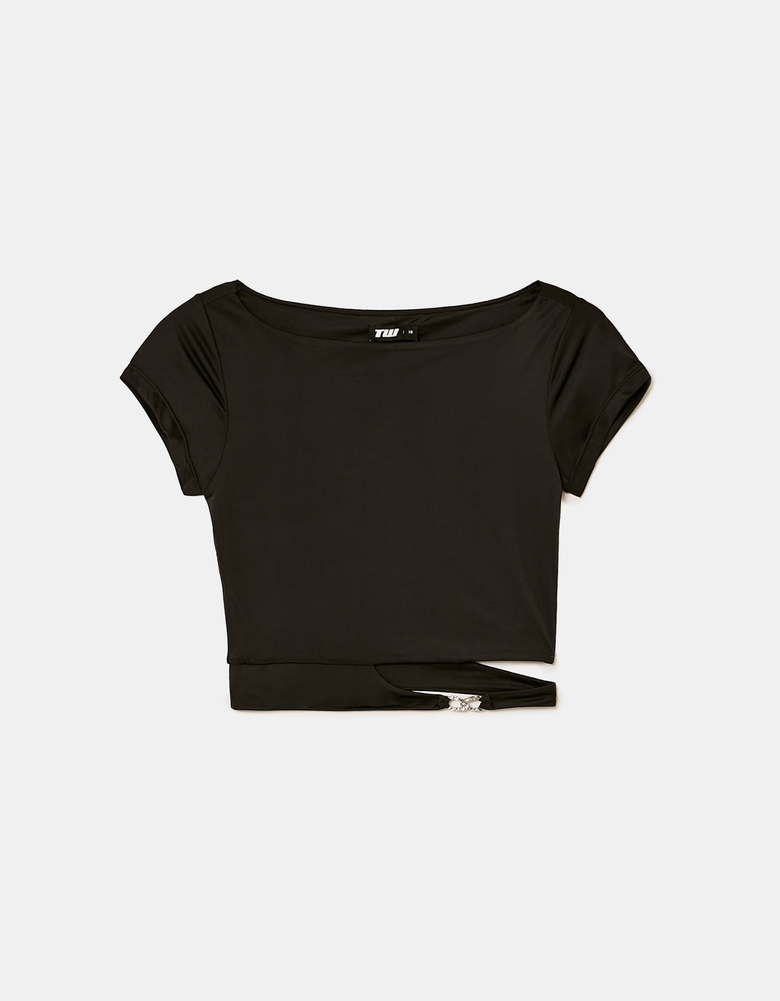 TALLY WEiJL, Black Cut Out Top with Metallic Detail for Women