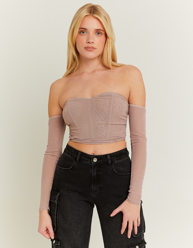 Pink Mesh Corset Top with Strass | TALLY WEiJL