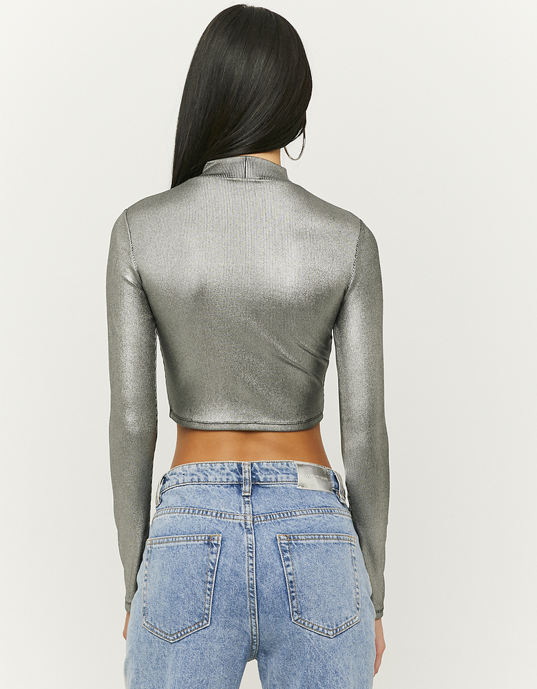 Silver Reflective Long Sleeves Cropped Top | TALLY WEiJL