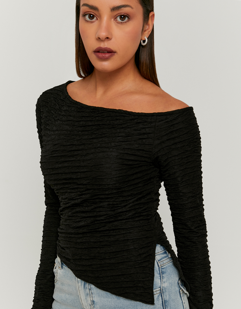 TALLY WEiJL, Top Asimmetrico Nero a Maniche Lunghe for Women