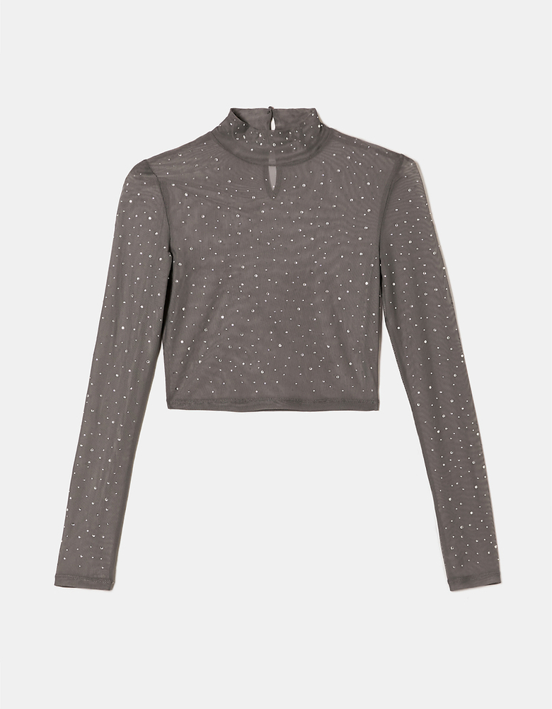 Crop Top aus Mesh mit Strass | TALLY WEiJL