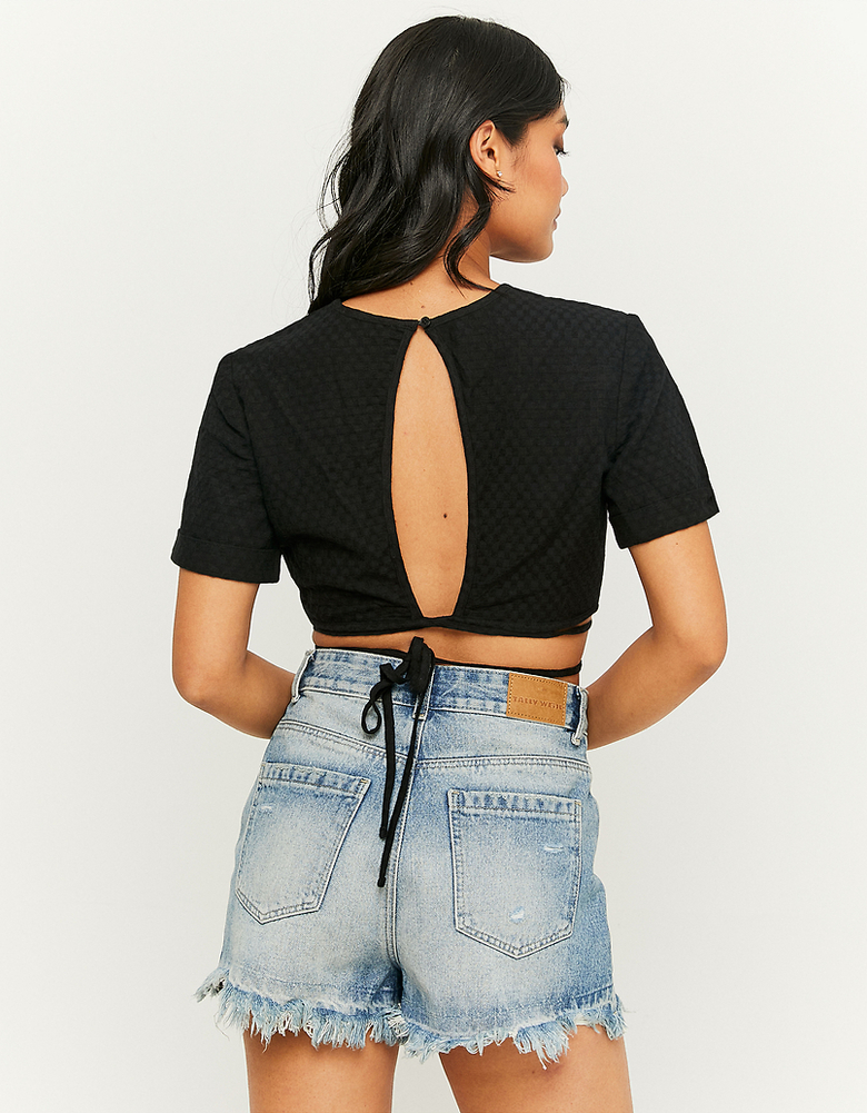 TALLY WEiJL, Linen Lace Up Cropped Top for Women