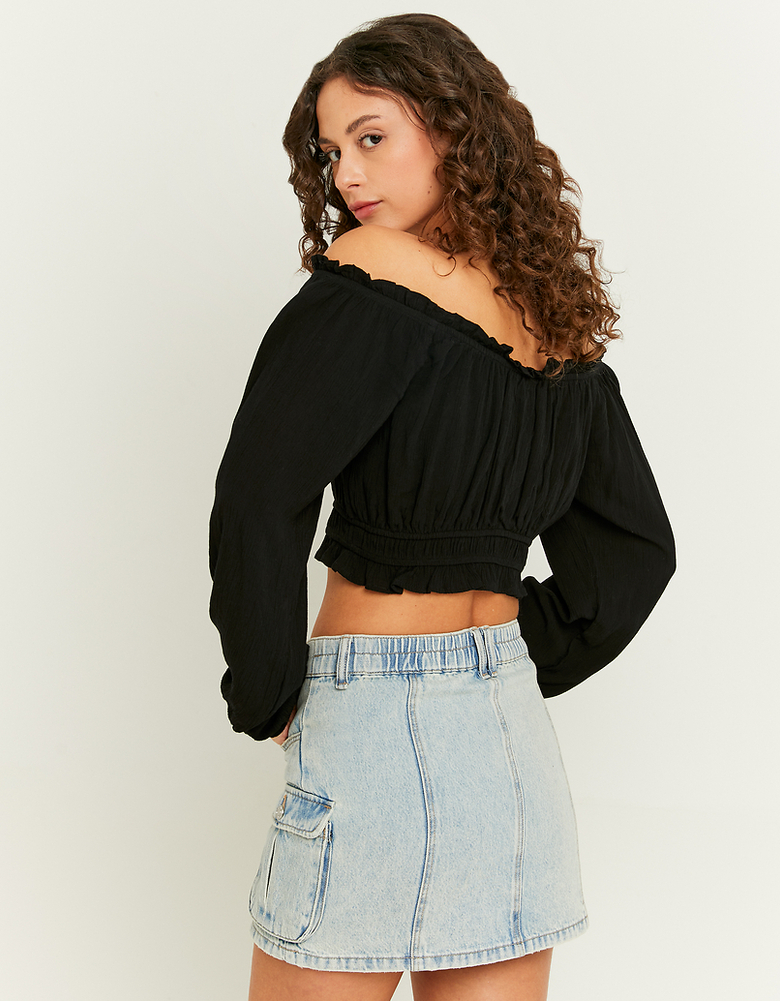 Crop Top Noir Froncé | TALLY WEiJL