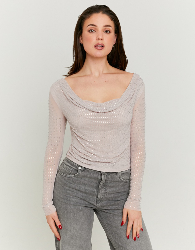 Beige Transparent Top with Strass | TALLY WEiJL