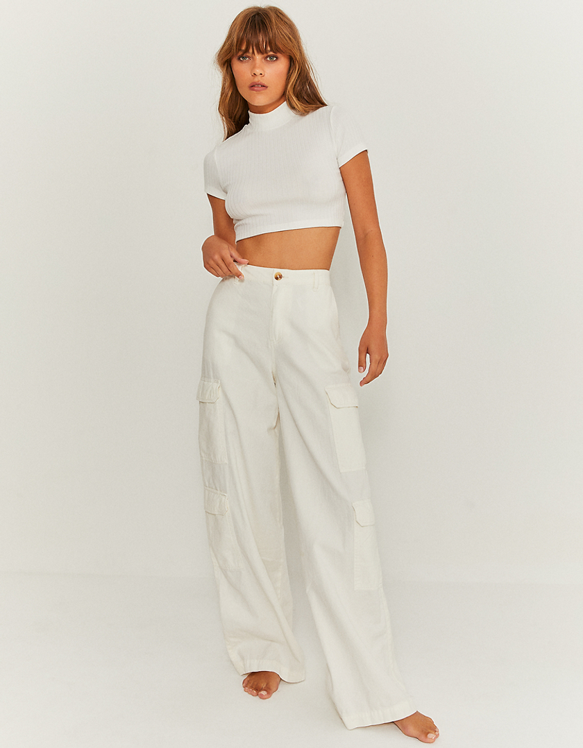 Off White Solid Cargo Pants For Womens | Pronk – pronk.in