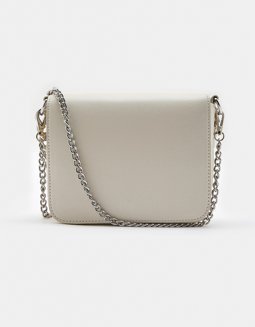 TALLY WEiJL, White Faux Leather Crossbody Bag with Chain for Women