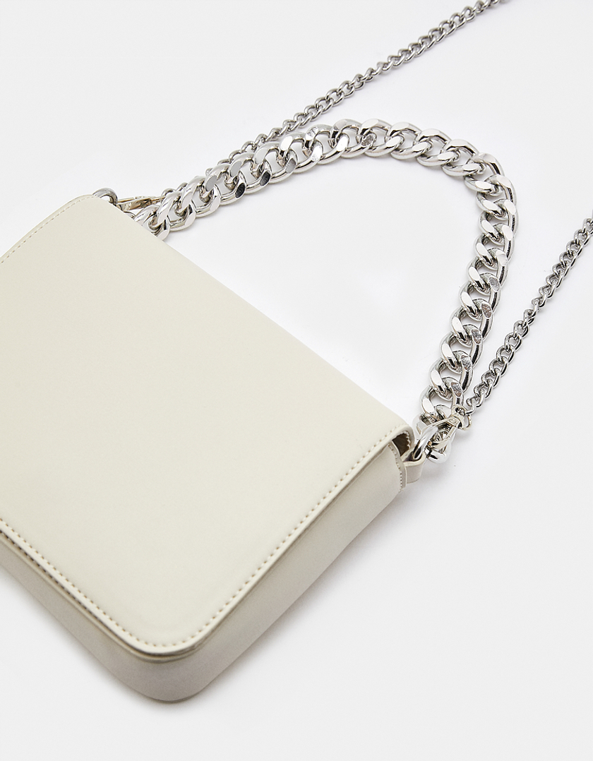 TALLY WEiJL, White Faux Leather Crossbody Bag with Chain for Women