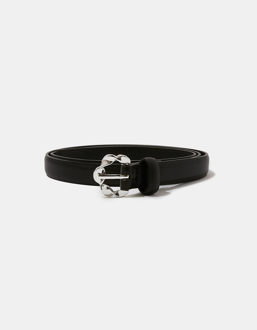 Cintura Nera con Fibbia Argento