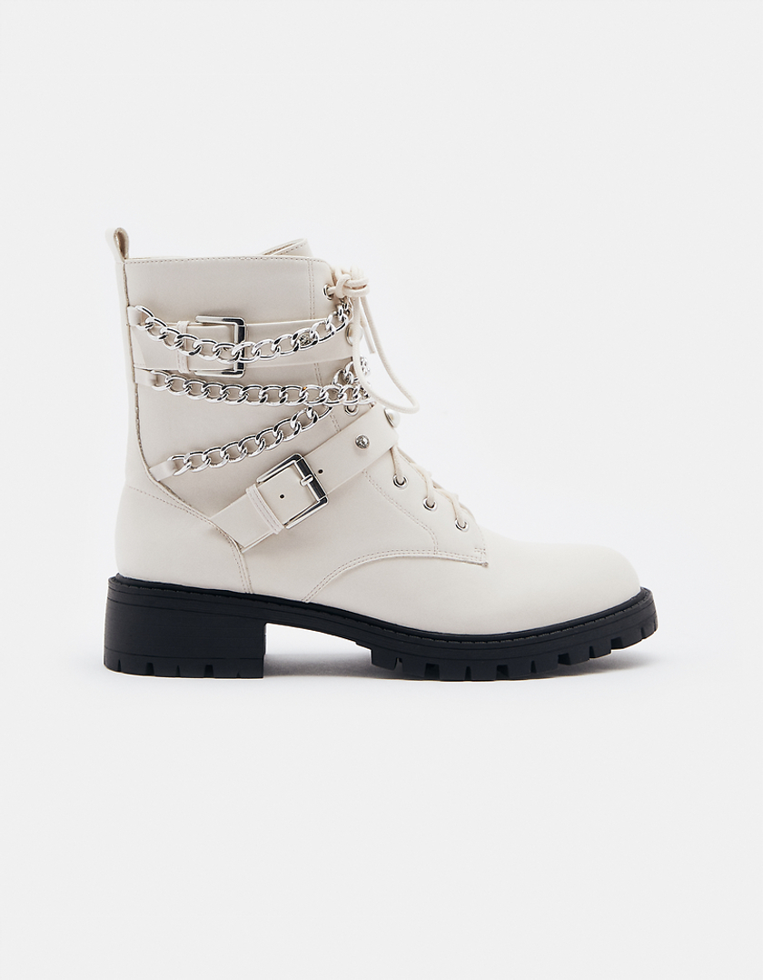 TALLY WEiJL, White Ankle Boots with Chain for Women