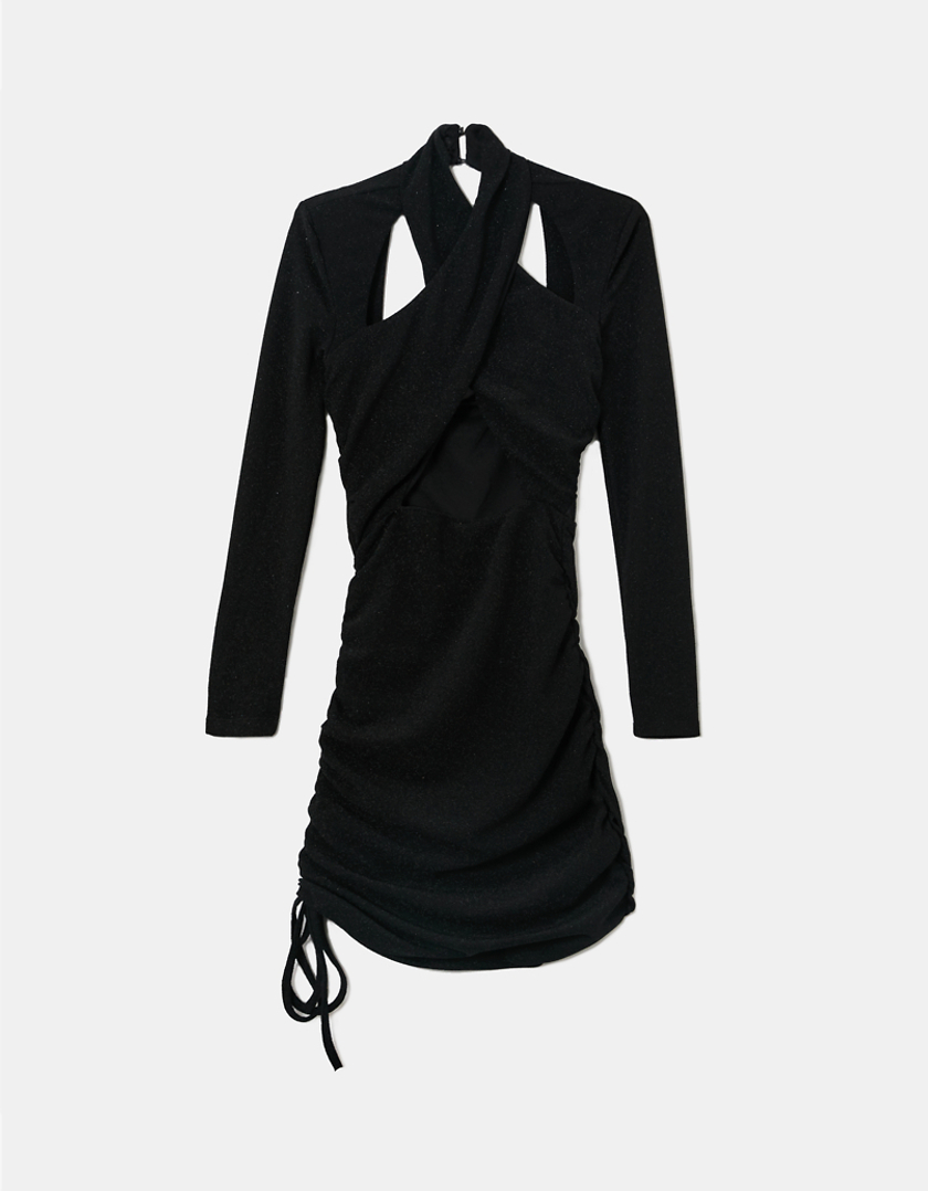TALLY WEiJL, Czarna sukienka mini z wycięciami z lureksu for Women