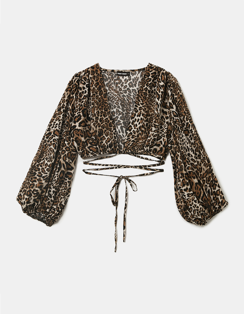 TALLY WEiJL, Animal print Long Sleeves Cropped Blouse for Women
