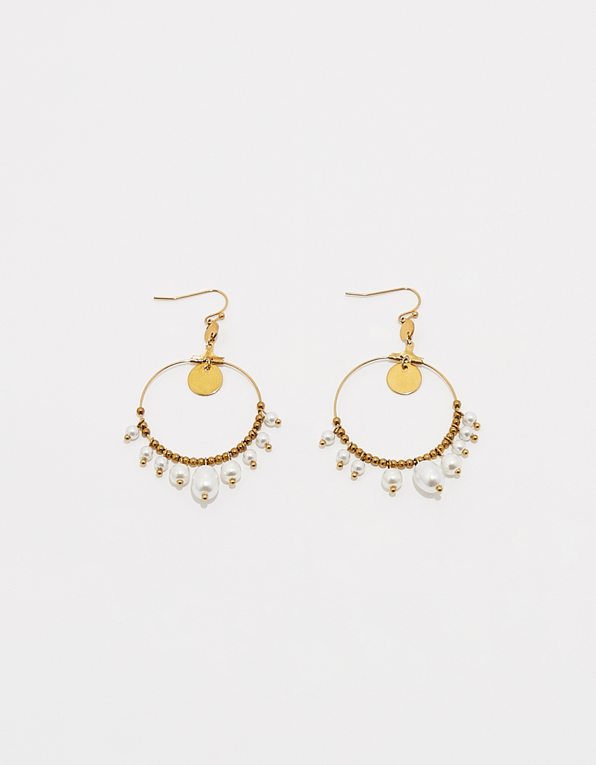 Pendant Hoops Earrings with Pearls