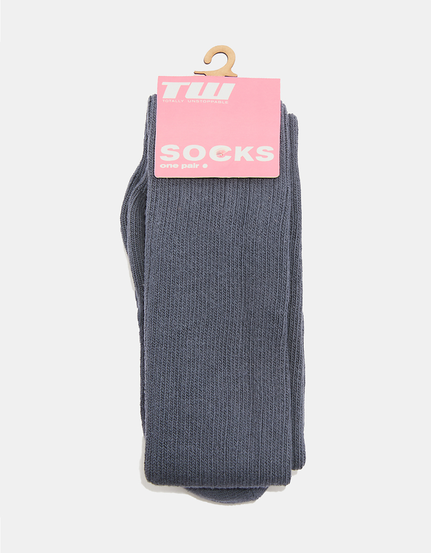 Grey Over the Knees Ribbed Socks