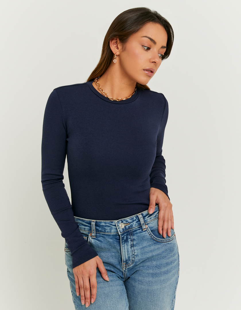 Blue Basic Long Sleeves Bodysuit