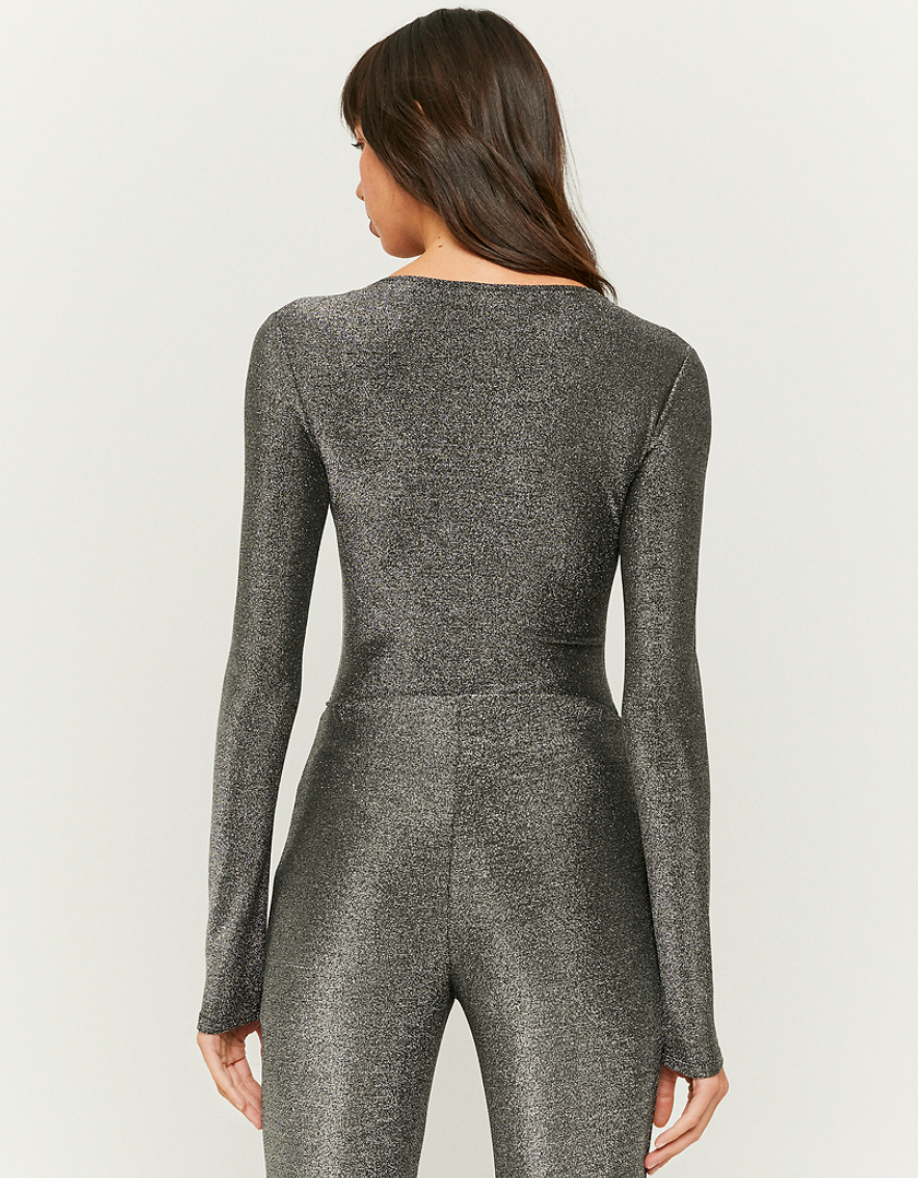 TALLY WEiJL, Silver Lurex Long Sleeves Bodysuit  for Women