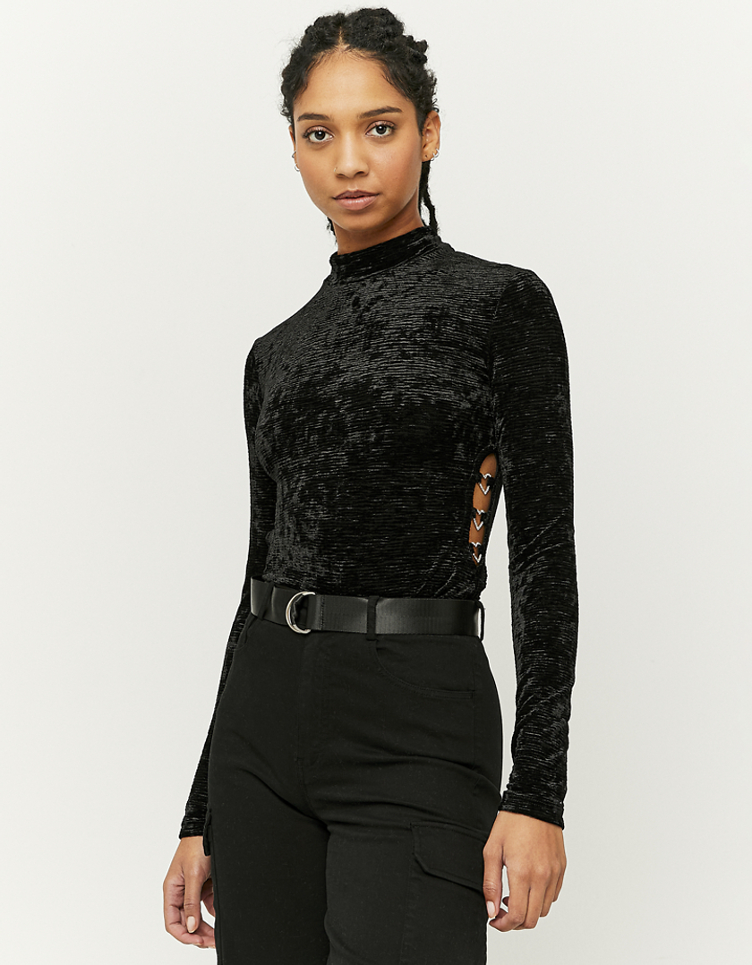 TALLY WEiJL, Black Cut Out Velvet Bodysuit for Women