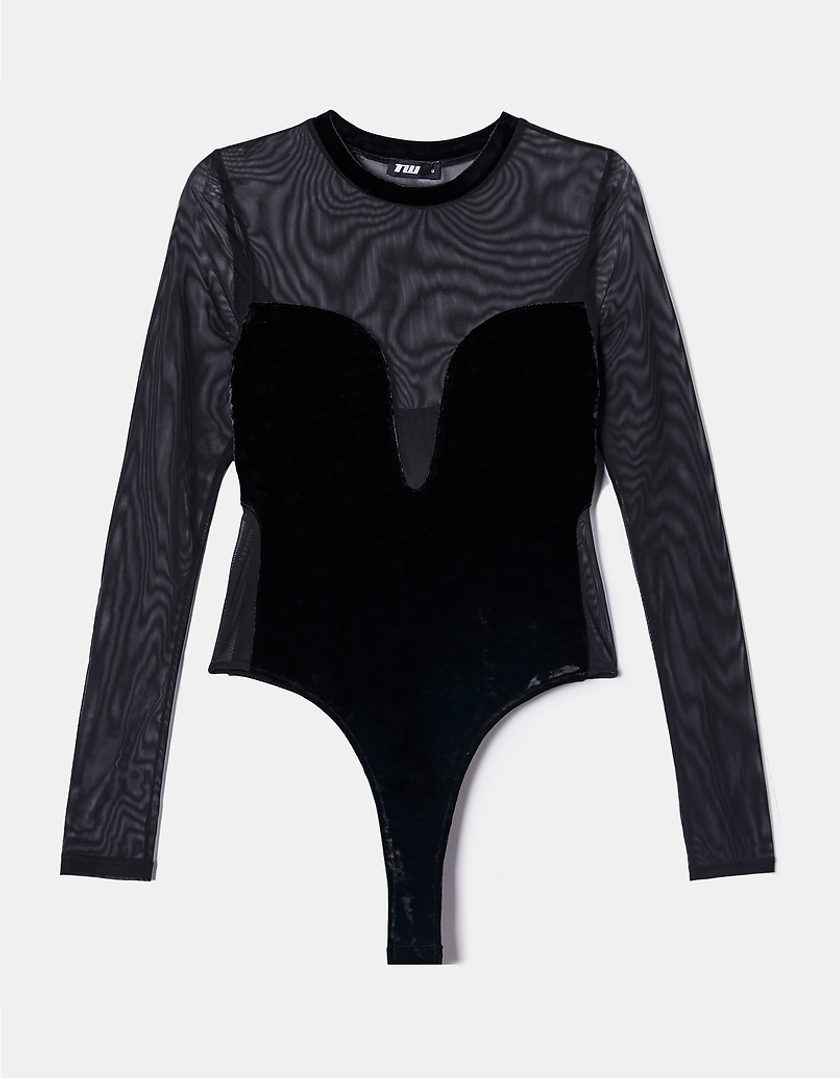 Black Velvet Mesh Bodysuit | TALLY WEiJL Germany 