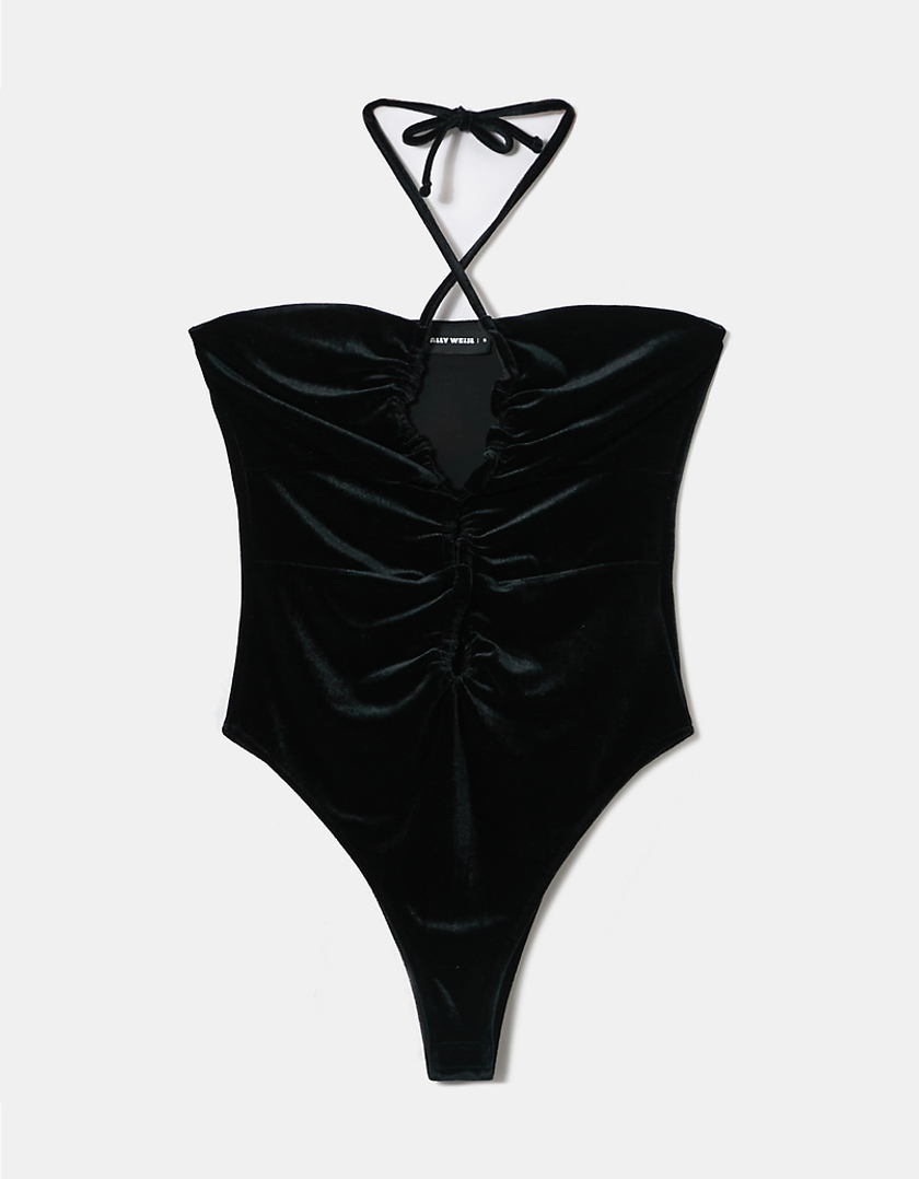 TALLY WEiJL, Μαύρο βελούδινο Bodysuit for Women