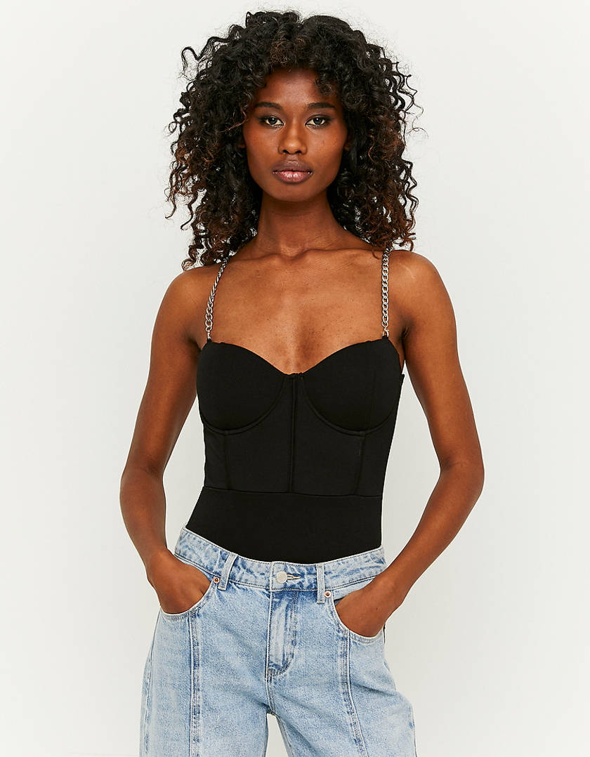 Black Bodysuit With Silver Chain