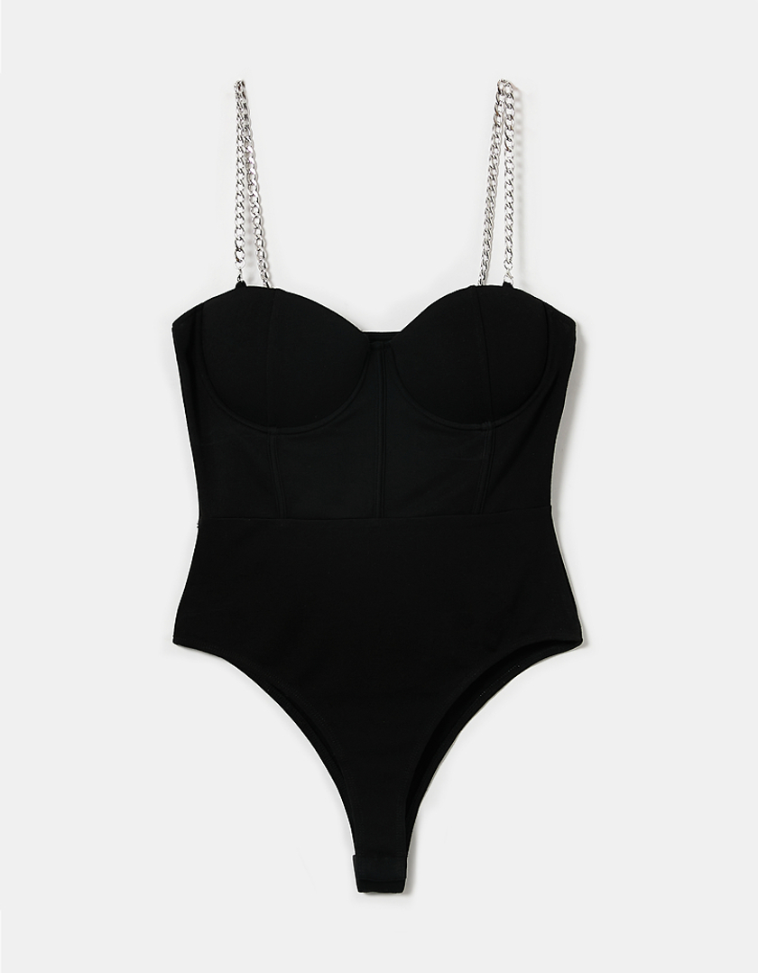 TALLY WEiJL, Black Bodysuit With Silver Chain for Women