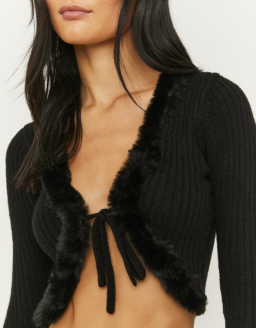 TALLY WEiJL, Black Faux Fur Cropped Cardigan for Women