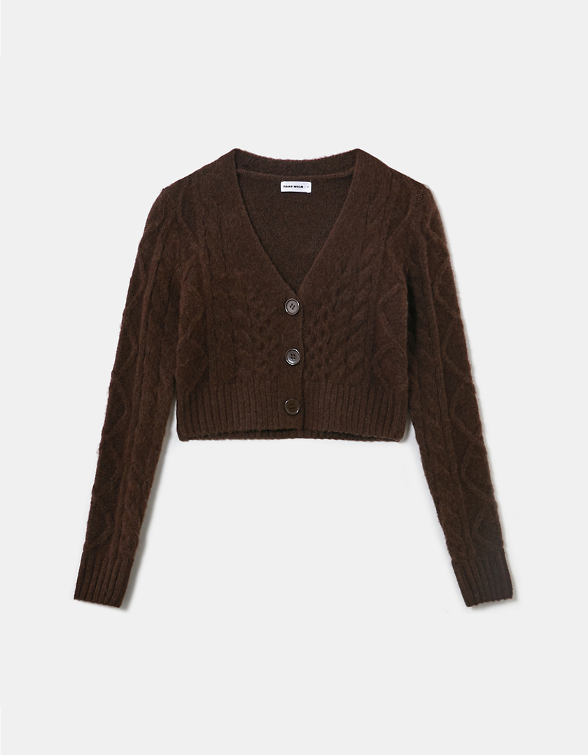 TALLY WEiJL, Brown Cable Knit Cropped Cardigan for Women