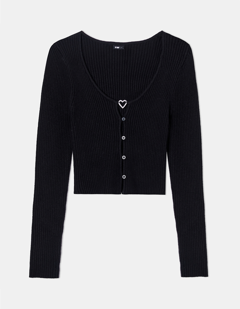 TALLY WEiJL, Black Knit Buttoned Top for Women