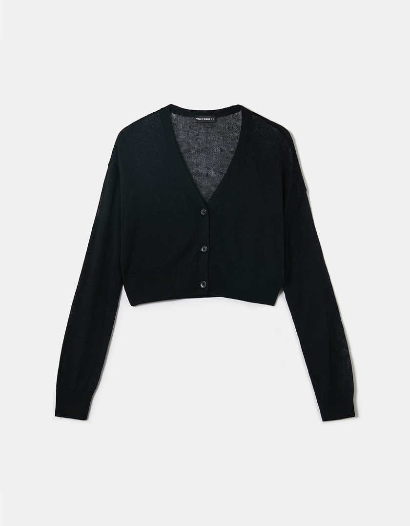 TALLY WEiJL, Black Buttoned Cropped Cardigan for Women
