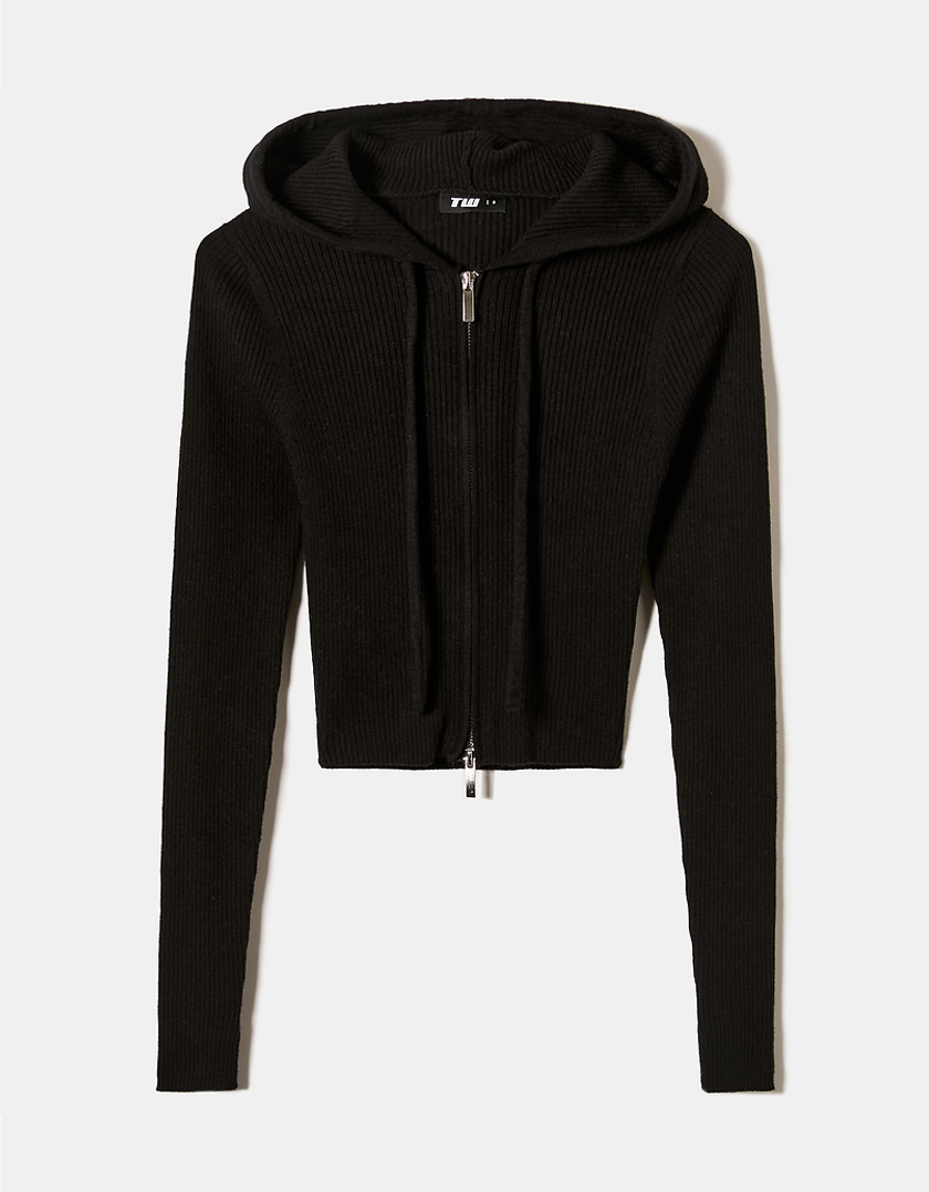 TALLY WEiJL, Black Knit Fitted Hoodie for Women