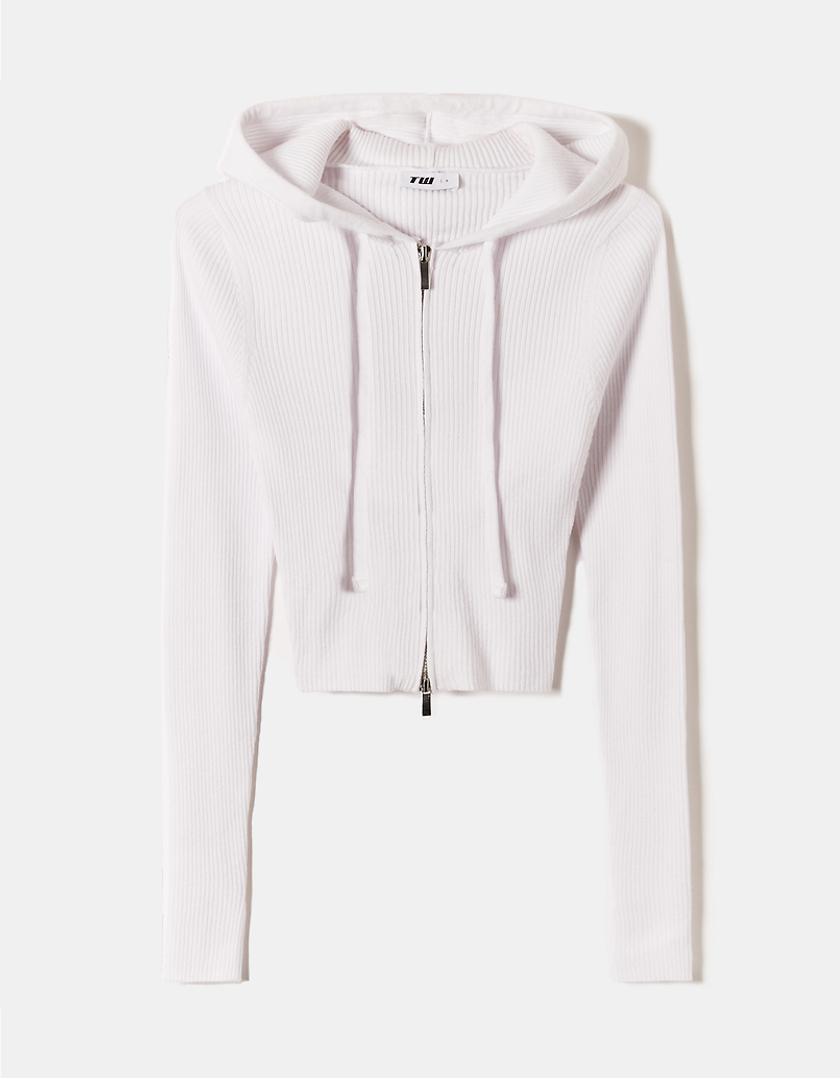 TALLY WEiJL, White Knit Fitted Hoodie for Women