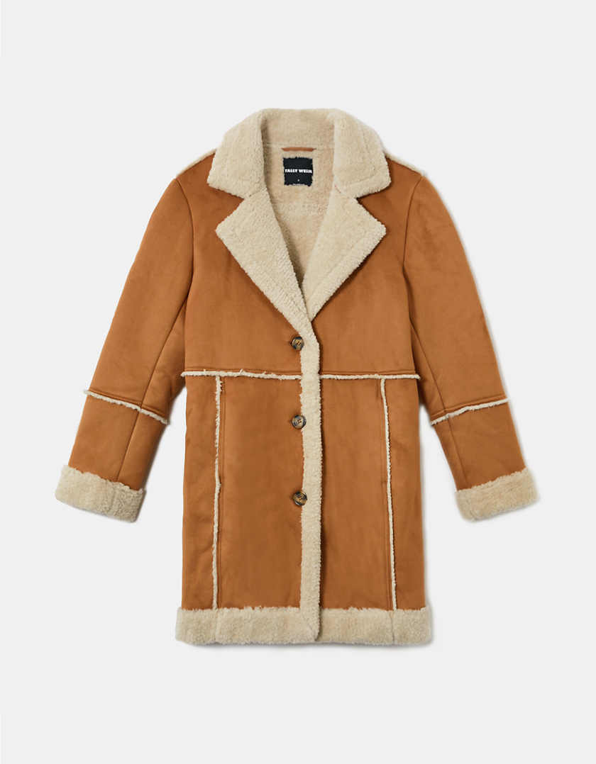 TALLY WEiJL, Brown Faux Fur Coat for Women