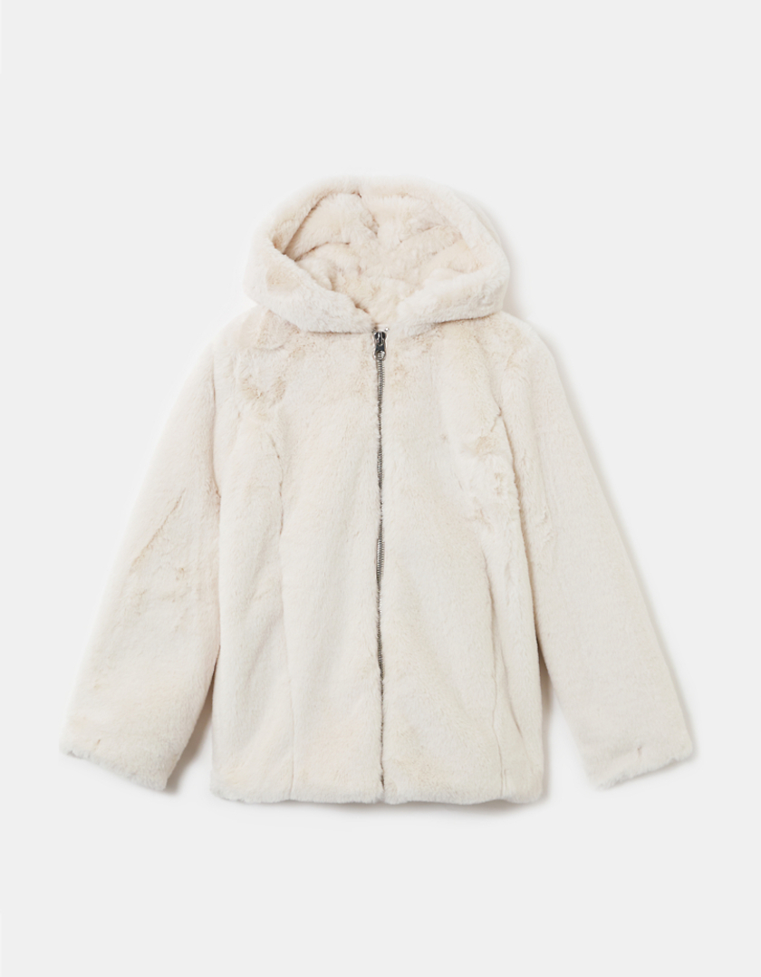TALLY WEiJL, White Hooded Faux Fur Jacket for Women