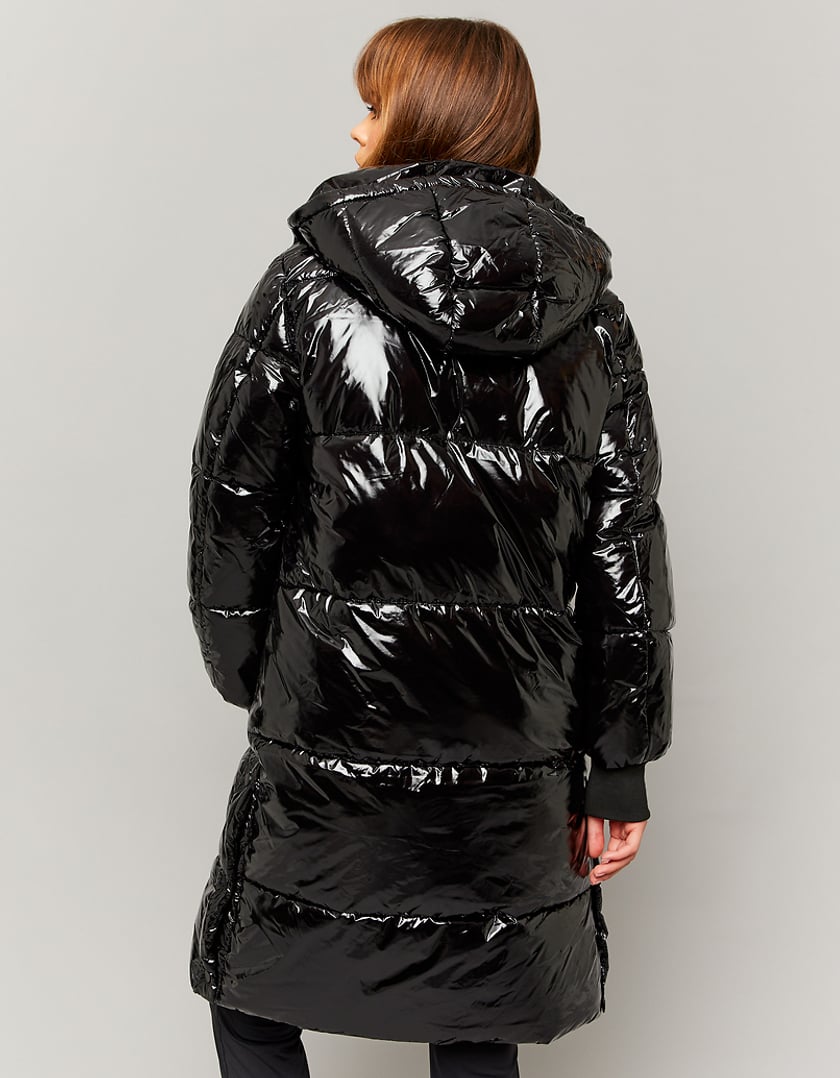 TALLY WEiJL, Black Long Padded Winter Jacket Shiny Vinyl Effect for Women