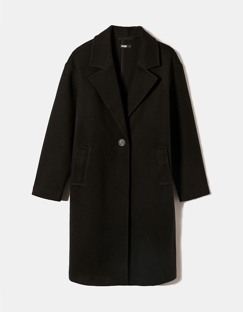 TALLY WEiJL, Schwarzer langer Basic Mantel aus Kunstwolle for Women