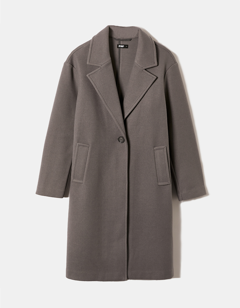 TALLY WEiJL, Grey Faux Wool Basic Long Coat for Women