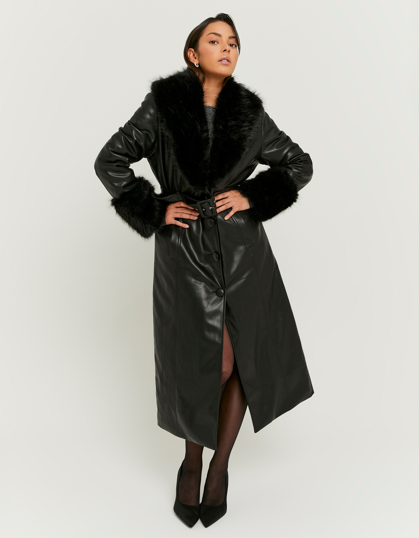 Black Long Coat with Faux Fur