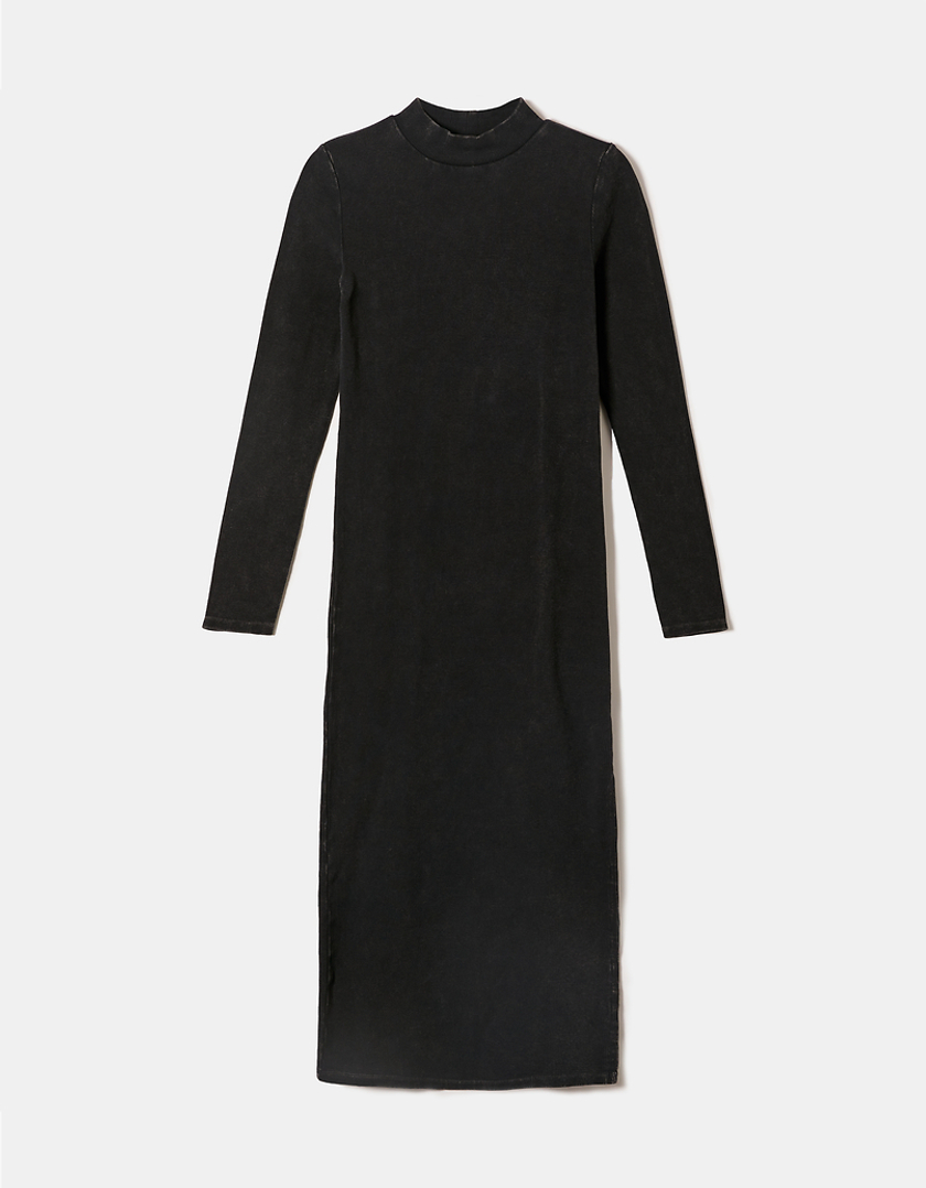 TALLY WEiJL, Black Acid Wash Fitted Midi Dress for Women