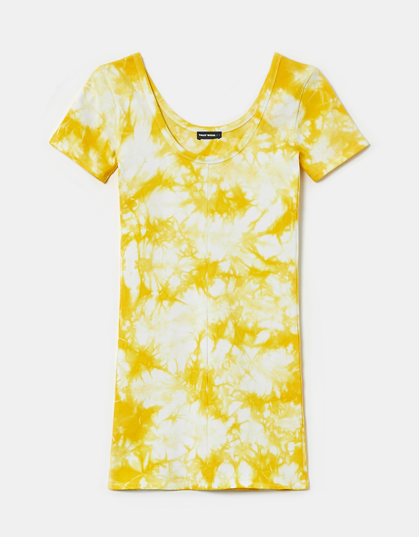 TALLY WEiJL, Yellow Mini Tie Dye Dress for Women