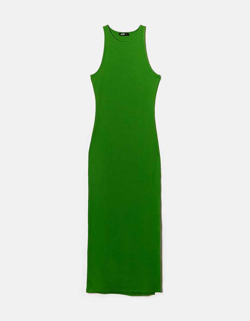 TALLY WEiJL, Green Basic Maxi Dress with Side Slit for Women