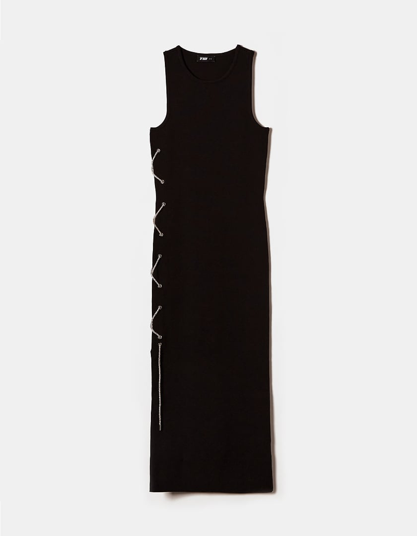 TALLY WEiJL, Φόρεμα Πλεκτό Μαύρο με Strass κορδόνι for Women