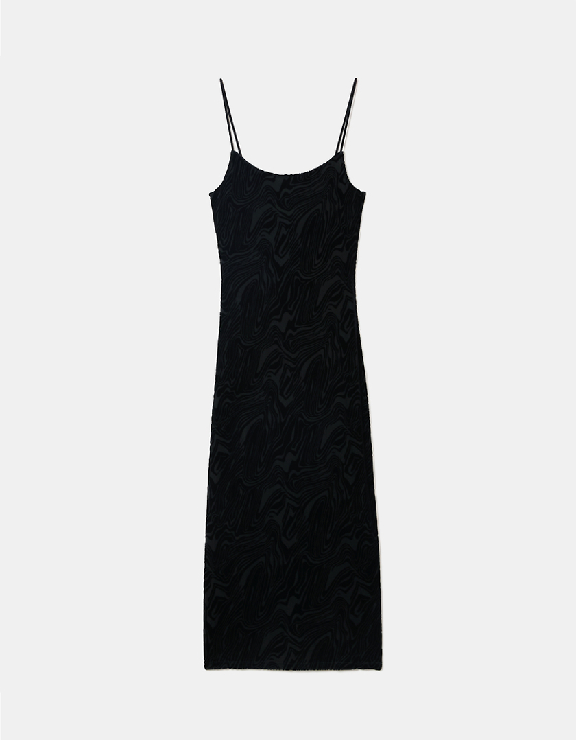 TALLY WEiJL, Czarna sukienka Midi z aksamitu z nadrukiem for Women