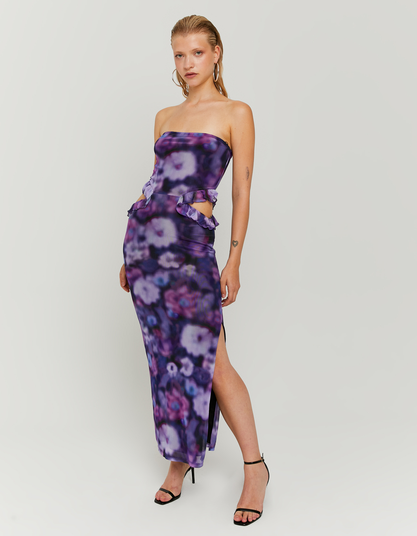 Purple Printed Mesh Long dress