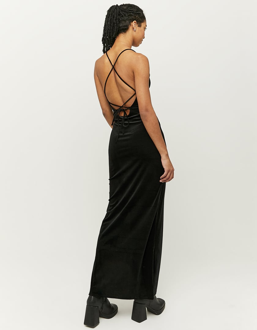TALLY WEiJL, Black Velvet Backless Maxi Dress for Women